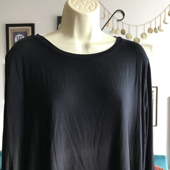 LOGO Lori Goldstein size XL Black Jersey Burnout Velvet Accent Hi-Lo Tunic Top - Picture 2 of 6